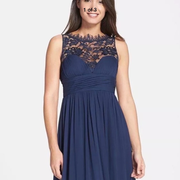 NWT Aidan Mattox Embellished Lace & Silk Chiffon Gown Twilight Blue [ SZ 6‎ ] - Picture 2 of 15